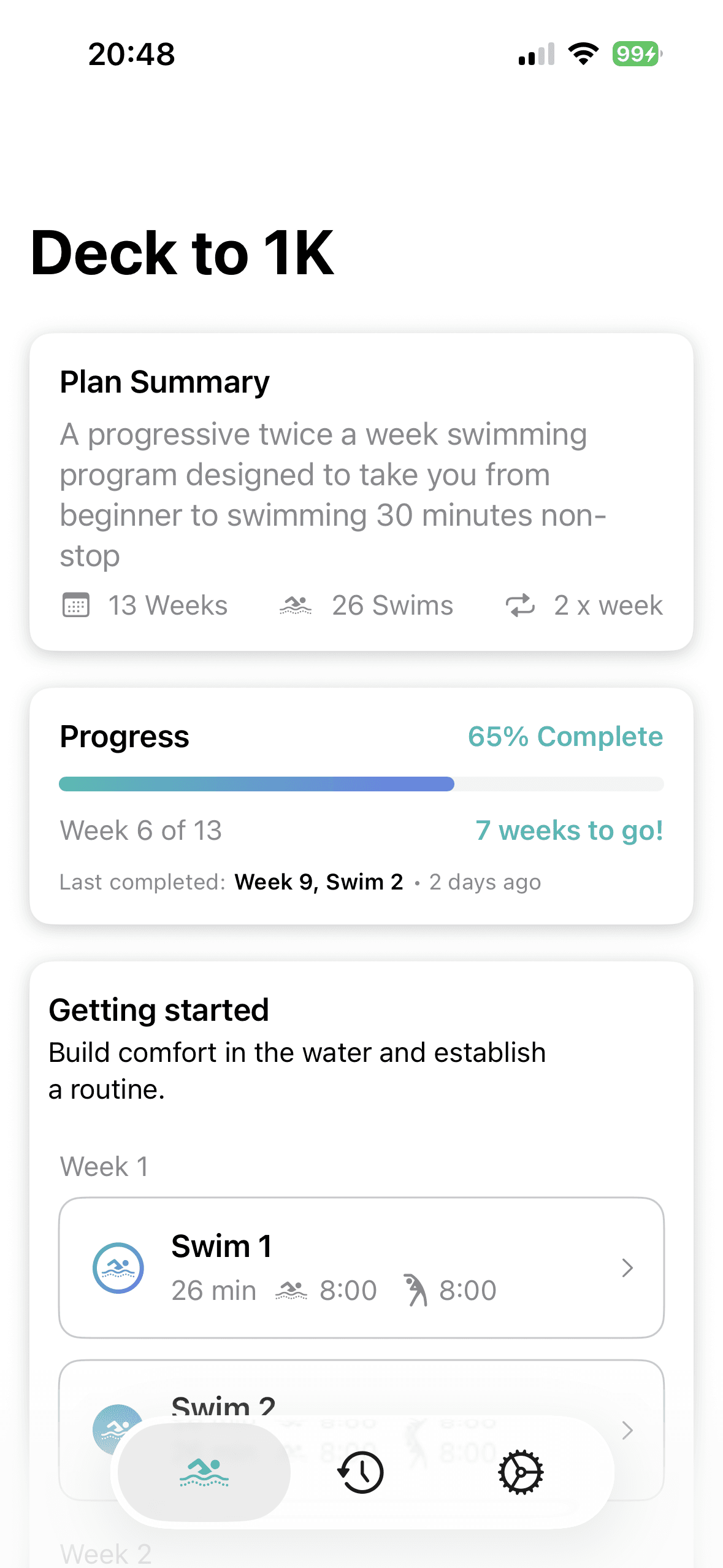 Streamline app showing Deck to 1k plan overview